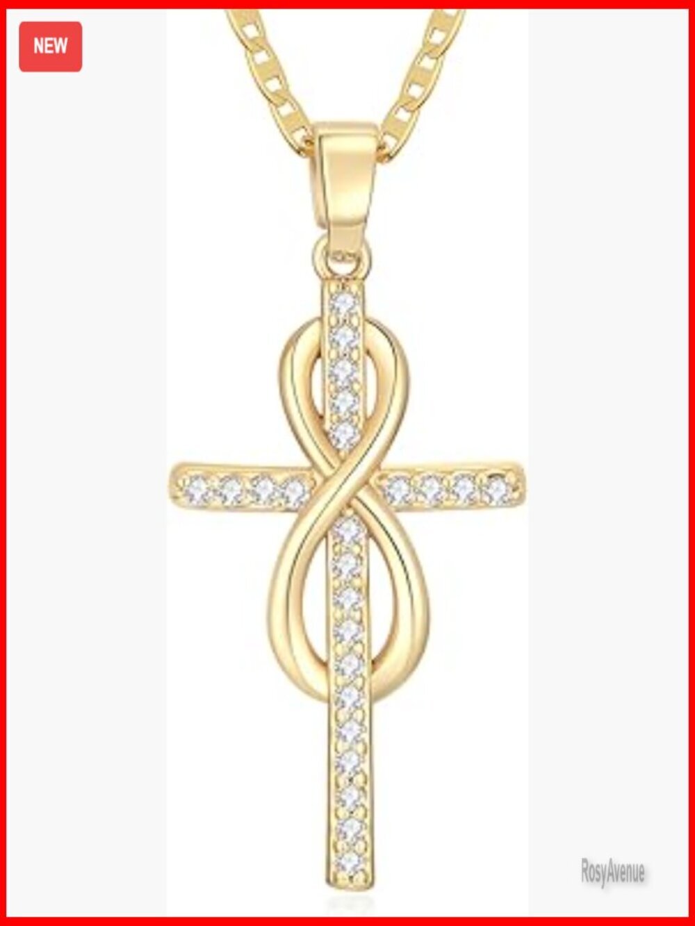 14K Gold Twisted Cross Infinity Pendant Necklace for Women